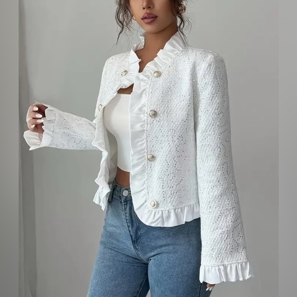 White Ruffle Jacket Jackets & Coats | Elegant White Ruffled Sequence Jacket | Poshmark